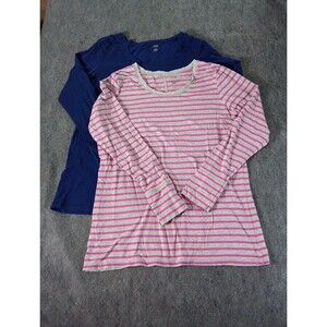 Lot of 2 a.n.a A New Approach Women’s Large Tops Blue & Striped Pink Grey